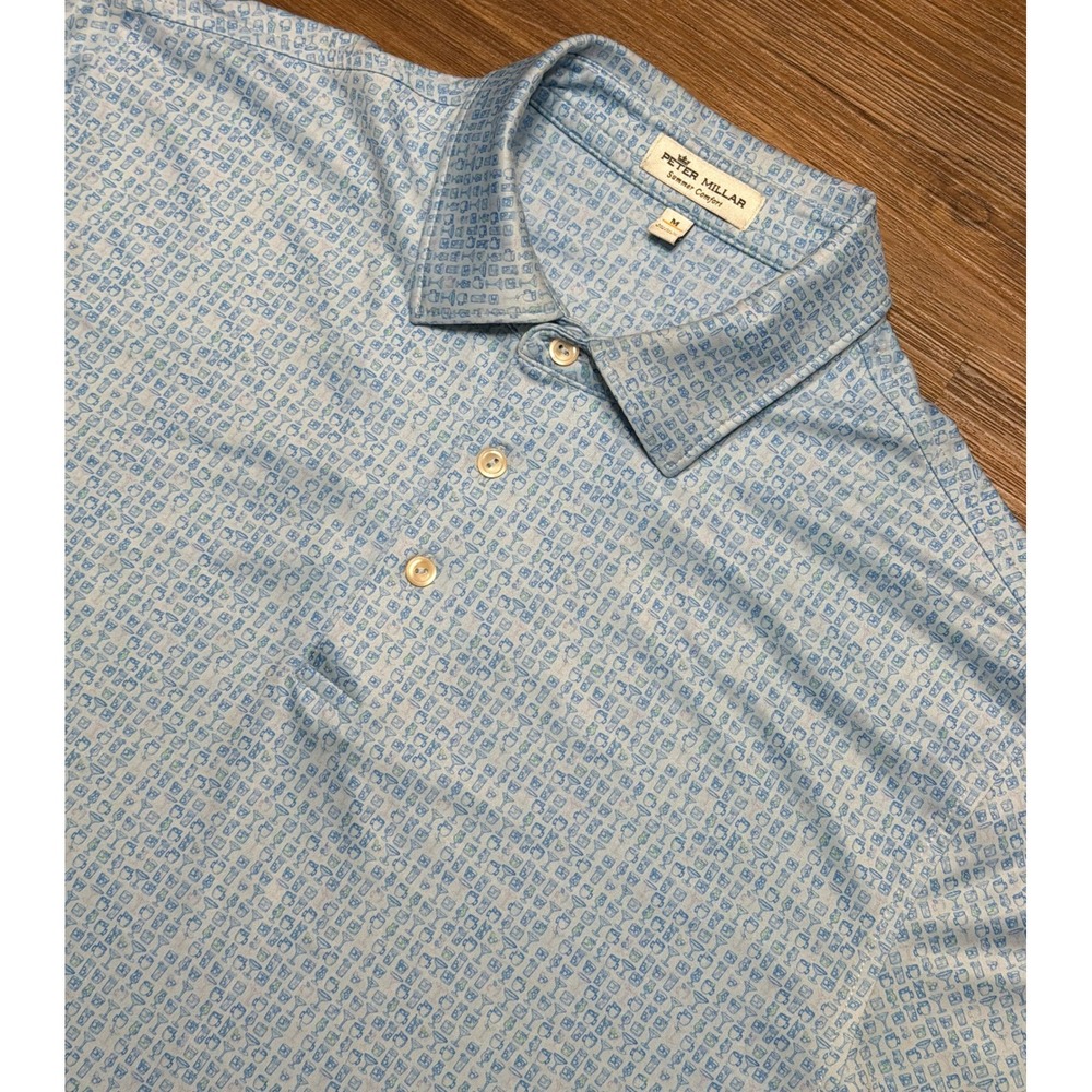 Peter Millar Summer Comfort Lil Friday Blue Cocktail AOP Performance Polo Sz M